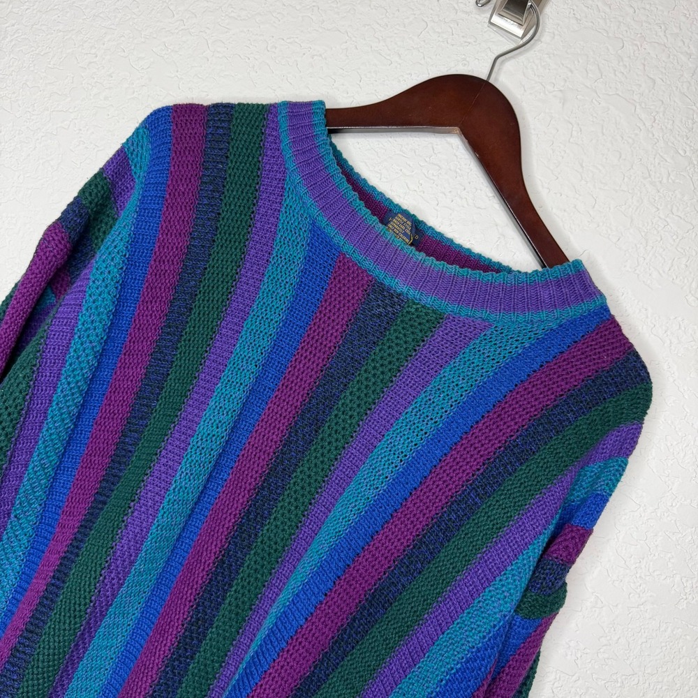Colours by Alexander Julian Mens Multicolor Striped Linen Cotton Sweater Large